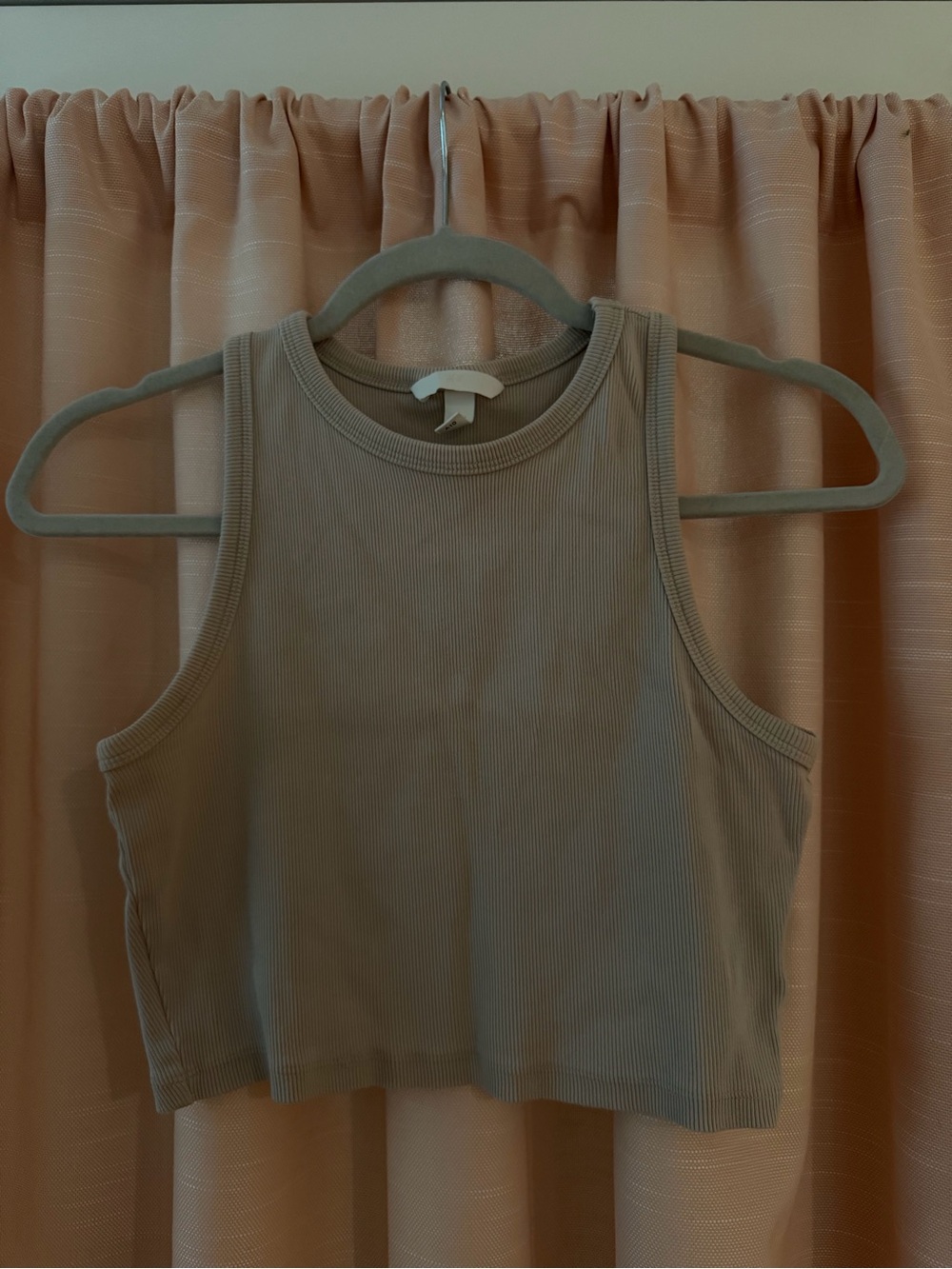 H&M Ribbed Crop Tank Top in Taupe